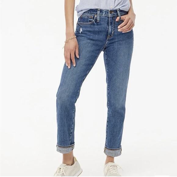 J. Crew Factory Mid Rise Slim Straight Leg Boyfriend Jeans Size 25 Petite Blue - Picture 1 of 10